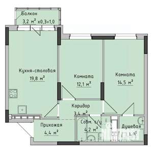 2-к квартира, вторичка, 63м2, 6/17 этаж