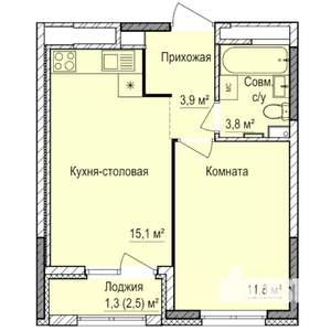 1-к квартира, строящийся дом, 36м2, 13/17 этаж