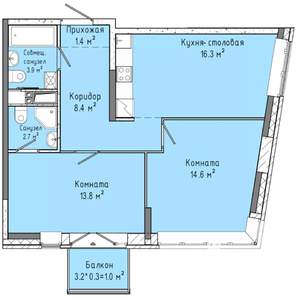 2-к квартира, вторичка, 62м2, 12/16 этаж