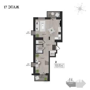 2-к квартира, строящийся дом, 102м2, 17/17 этаж