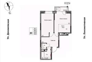 2-к квартира, строящийся дом, 47м2, 14/17 этаж