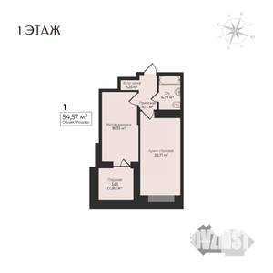 1-к квартира, строящийся дом, 55м2, 1/17 этаж