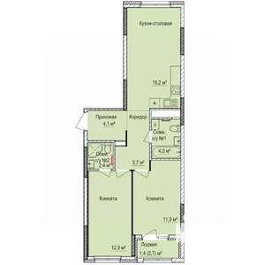 2-к квартира, строящийся дом, 62м2, 4/17 этаж