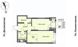 2-к квартира, строящийся дом, 47м2, 2/17 этаж