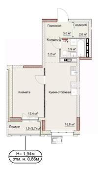 2-к квартира, сданный дом, 48м2, 5/17 этаж