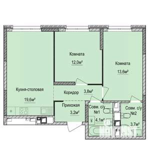 2-к квартира, строящийся дом, 60м2, 2/17 этаж