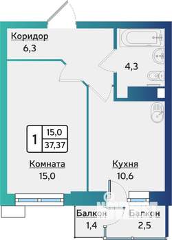1-к квартира, строящийся дом, 37м2, 4/17 этаж