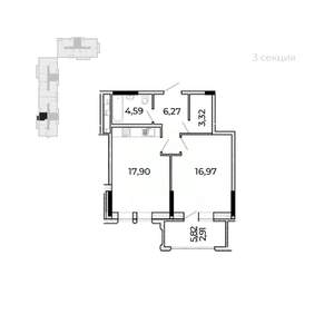 1-к квартира, строящийся дом, 55м2, 7/17 этаж