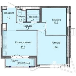 2-к квартира, строящийся дом, 57м2, 18/25 этаж
