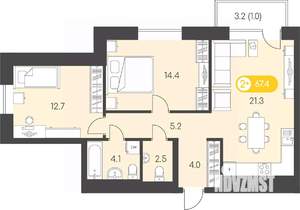 2-к квартира, вторичка, 67м2, 10/24 этаж