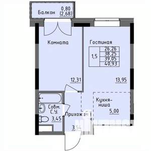 1-к квартира, строящийся дом, 39м2, 10/17 этаж
