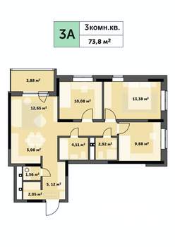 3-к квартира, строящийся дом, 76м2, 4/26 этаж