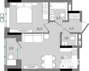 1-к квартира, вторичка, 43м2, 4/16 этаж