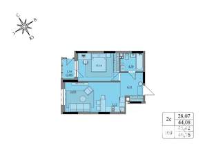 2-к квартира, вторичка, 45м2, 8/17 этаж