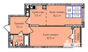 2-к квартира, строящийся дом, 58м2, 6/17 этаж