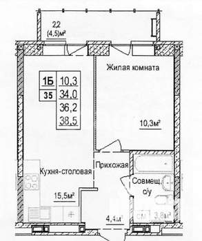 1-к квартира, вторичка, 34м2, 4/16 этаж