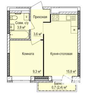 1-к квартира, строящийся дом, 33м2, 6/17 этаж