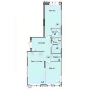 2-к квартира, вторичка, 66м2, 1/17 этаж