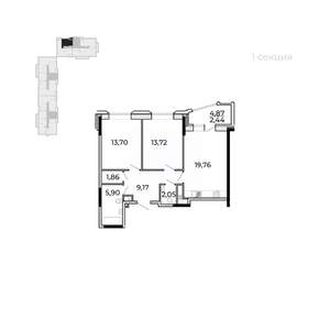 2-к квартира, вторичка, 71м2, 16/17 этаж