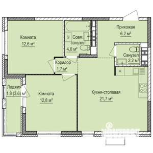 2-к квартира, строящийся дом, 63м2, 16/17 этаж