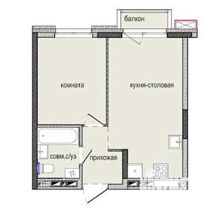 1-к квартира, строящийся дом, 35м2, 4/16 этаж