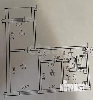3-к квартира, вторичка, 55м2, 1/9 этаж