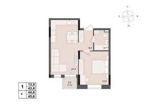 1-к квартира, строящийся дом, 45м2, 2/17 этаж