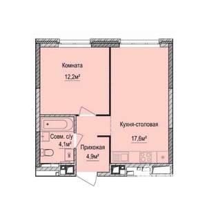 1-к квартира, строящийся дом, 39м2, 2/17 этаж