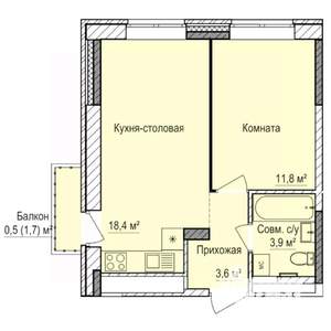 1-к квартира, строящийся дом, 38м2, 11/17 этаж