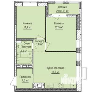 2-к квартира, строящийся дом, 54м2, 7/17 этаж