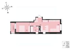 1-к квартира, строящийся дом, 44м2, 12/17 этаж