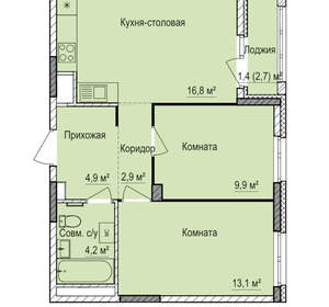 2-к квартира, вторичка, 53м2, 2/17 этаж