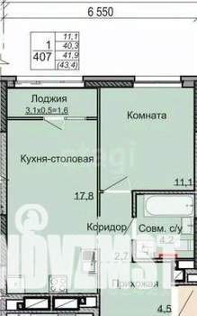 1-к квартира, вторичка, 42м2, 12/17 этаж