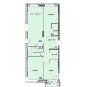 3-к квартира, строящийся дом, 86м2, 7/17 этаж