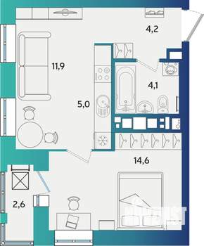 2-к квартира, строящийся дом, 41м2, 9/17 этаж