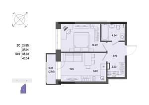 2-к квартира, вторичка, 38м2, 2/17 этаж