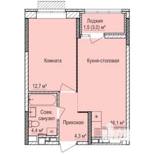 1-к квартира, строящийся дом, 39м2, 14/17 этаж