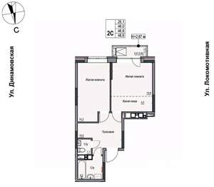 2-к квартира, строящийся дом, 47м2, 12/17 этаж