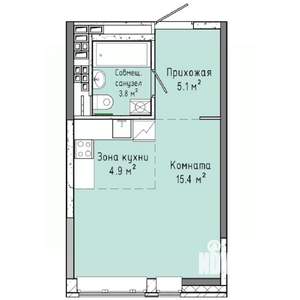 1-к квартира, строящийся дом, 29м2, 14/16 этаж