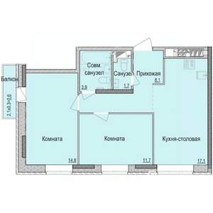 2-к квартира, строящийся дом, 58м2, 9/17 этаж