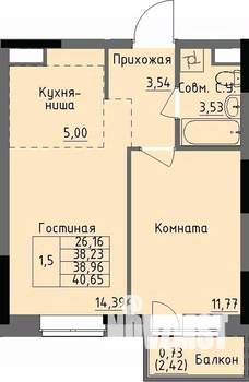 1-к квартира, строящийся дом, 39м2, 3/17 этаж