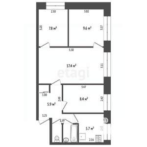 4-к квартира, вторичка, 59м2, 1/5 этаж
