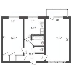 2-к квартира, вторичка, 45м2, 2/5 этаж