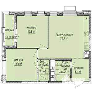 2-к квартира, строящийся дом, 63м2, 3/17 этаж