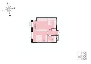 1-к квартира, строящийся дом, 39м2, 12/17 этаж
