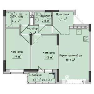 2-к квартира, строящийся дом, 60м2, 14/17 этаж