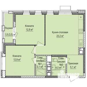 2-к квартира, строящийся дом, 63м2, 9/17 этаж