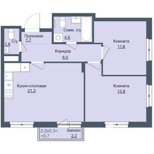 2-к квартира, строящийся дом, 62м2, 2/14 этаж