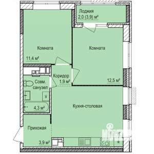 2-к квартира, строящийся дом, 55м2, 2/17 этаж