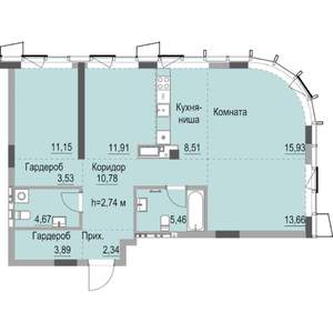 Студия квартира, строящийся дом, 95м2, 19/23 этаж